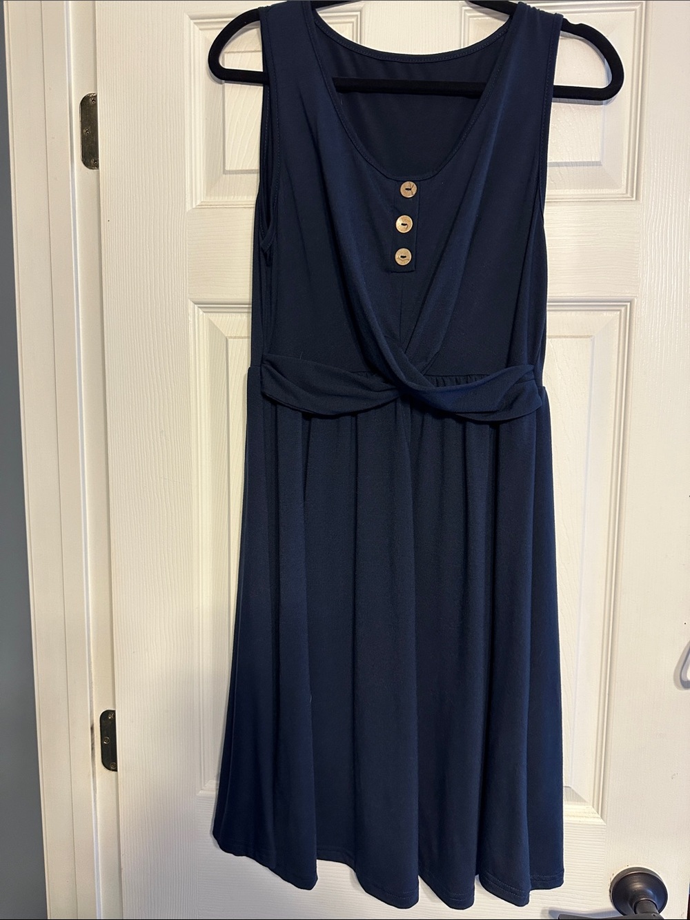 SHEIN Navy Sleeveless Button-Front Twist-Waist A-Line Dress